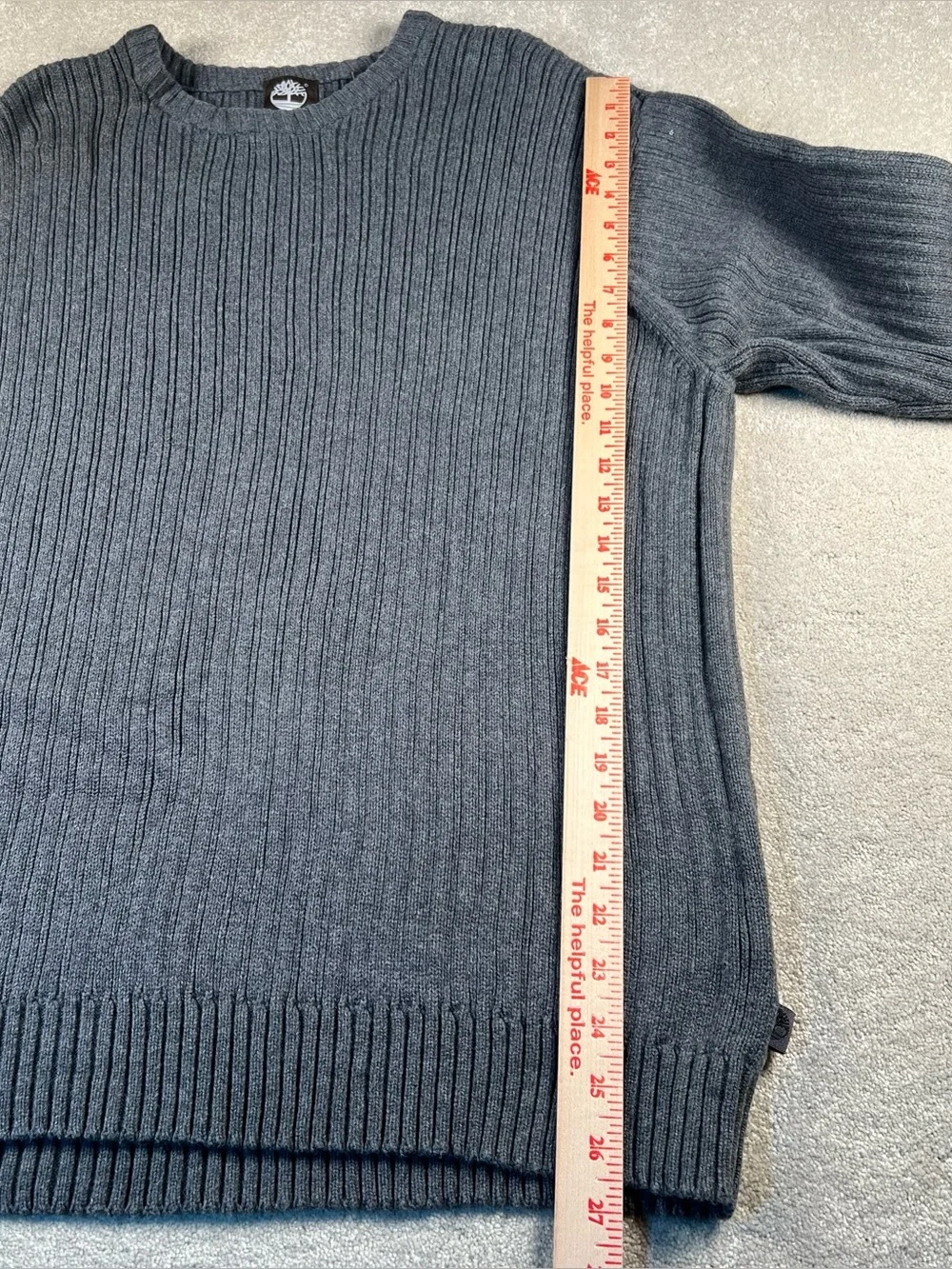 Timberland Sweater Grey Long Sleeve Crew Neck Ribbed 100%‎ cotton Knit Men's XL